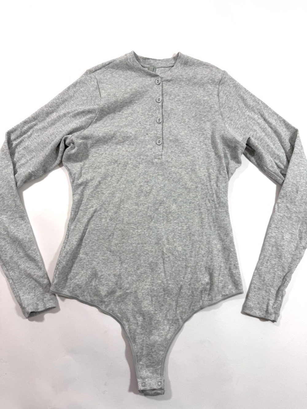 Skims Long Sleeve Henley Bodysuit Grey Ribbed